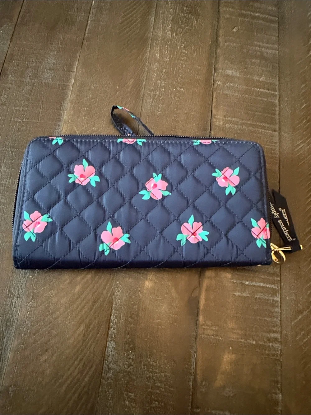 Simply Southern Navy Quilted Floral Wristlet Card Holder